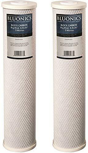 BLUONICS Carbon Block Water Filters 2pcs Standard 4.5" x 20" Cartridges