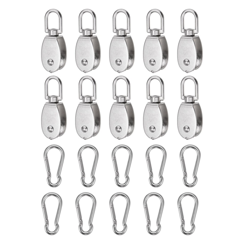 Set of 10 M20 Single Pulley Block with Spring Snap Hook Loading 170lbs