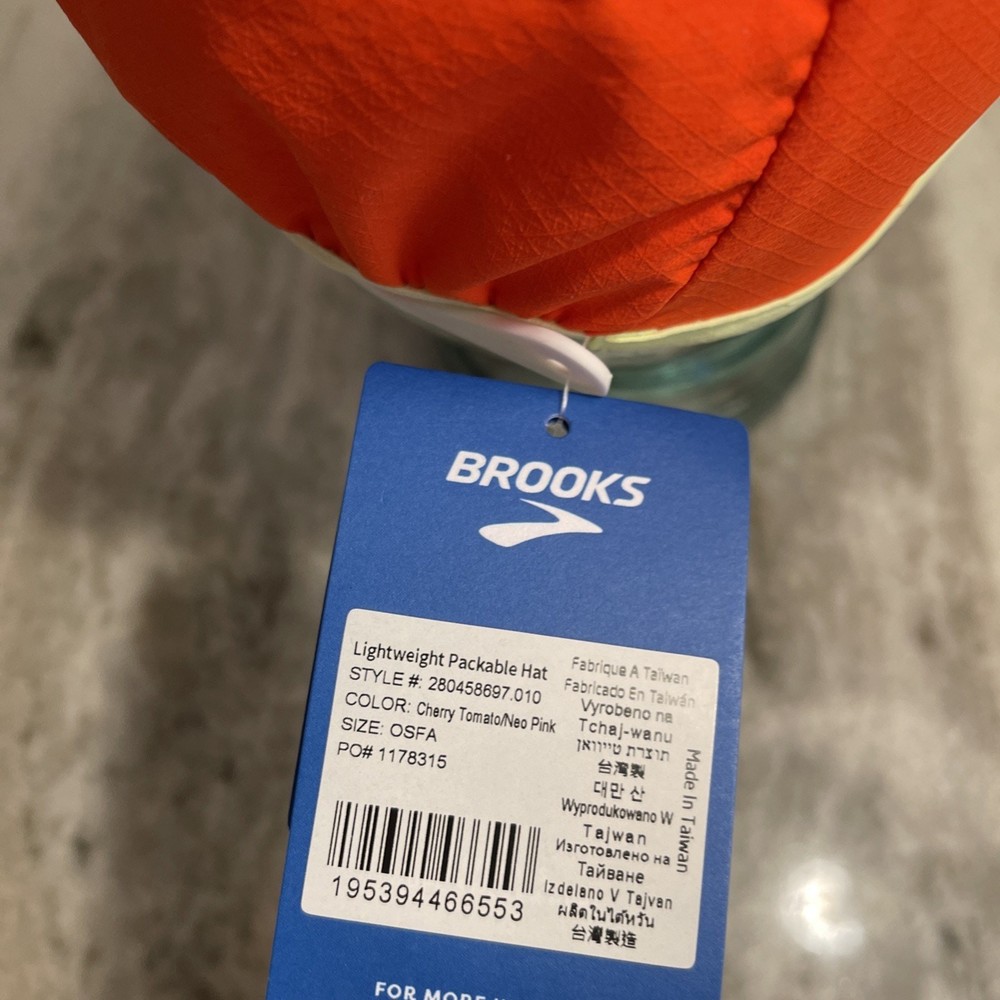 NWT Brooks Running Lightweight Packable Hat Adjustable Cap Red Neon Pink