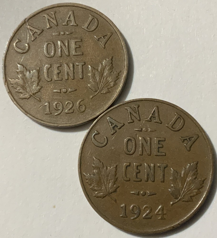 1926 1924 Canada Small Cent Brown