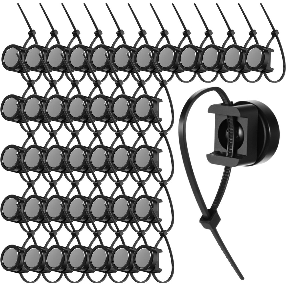 40 Pack Magnetic Zip Tie Mounts, Magnetic Cable Clips Organize and Secure Cab...