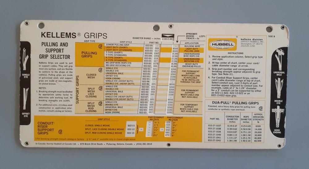 Vntg Paperboard KELLEMS PULLING & SUPPORT GRIP SELECTOR -Electrical Engineering