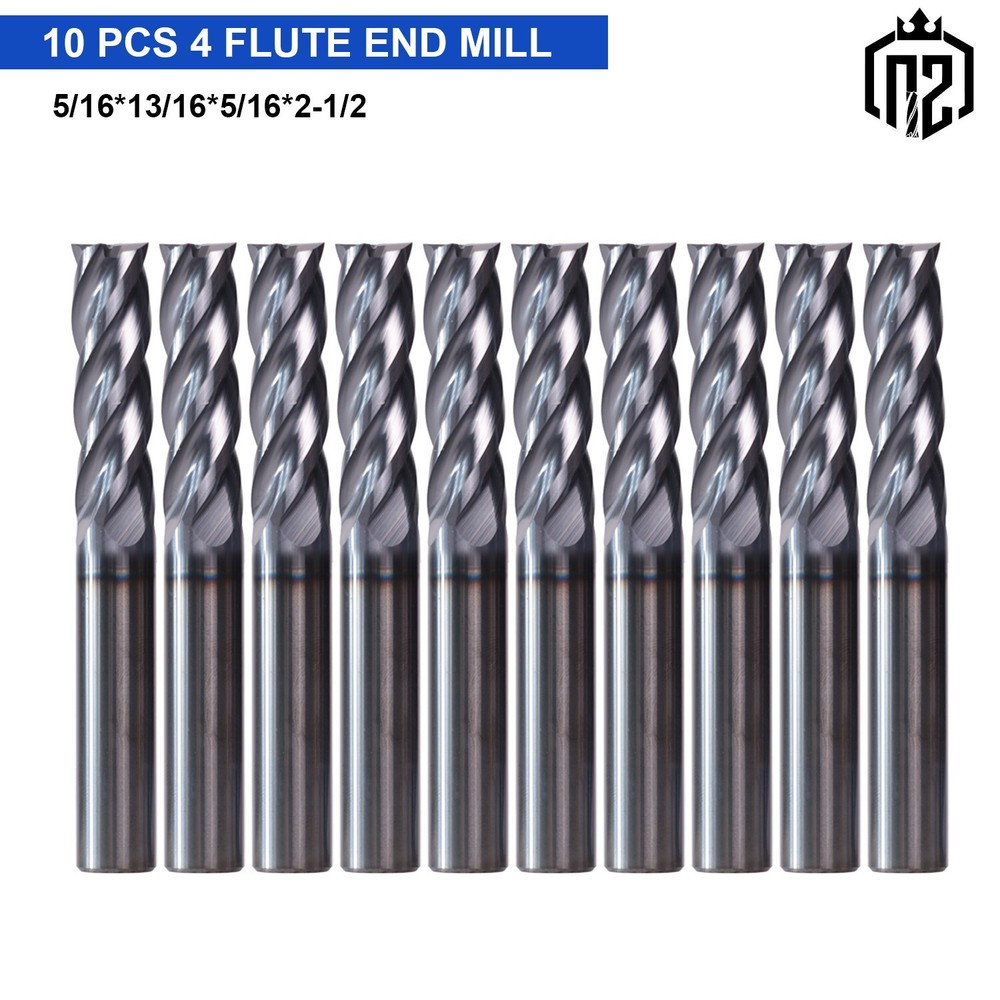 10Pcs 4 Flute 5/16" x13/16" x2-1/2" End Mills Solid Carbide - AlTiN Coated