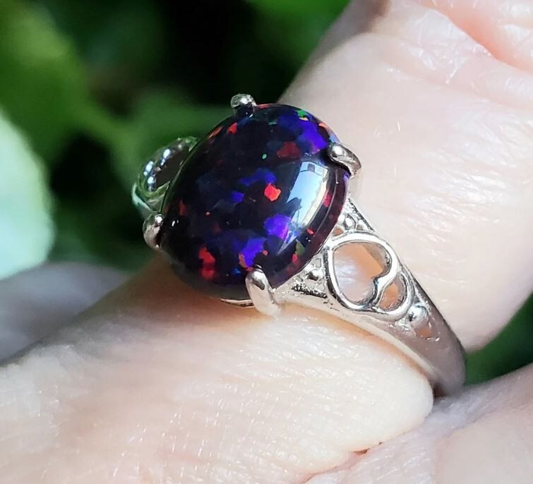Natural Black Opal Ring Statement 925 Sterling Silver Handmade Fire Opal Rings
