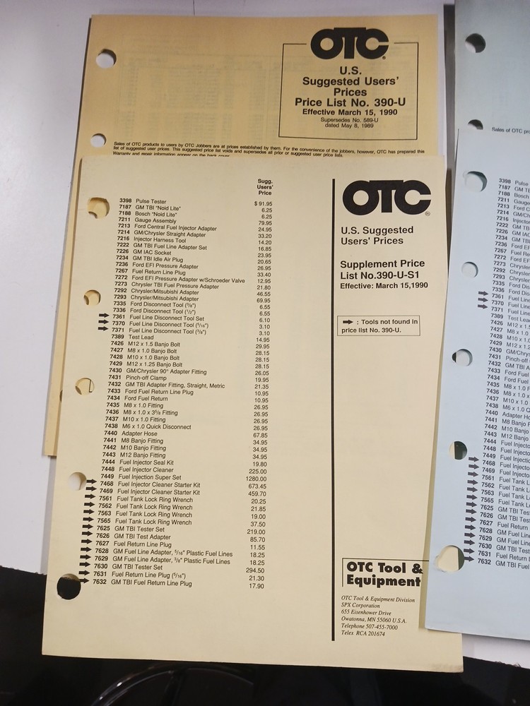 Vintage OTC Tools Catalog, Price Lists, 1990?, used