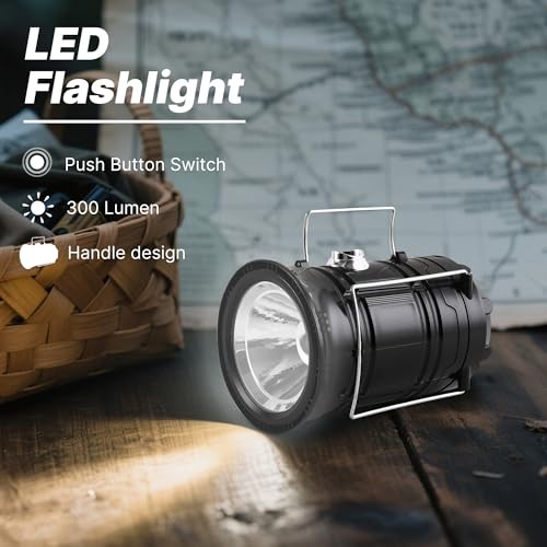 Lichamp Collapsible Solar Camping Lantern, USB Rechargeable LED Flashlight