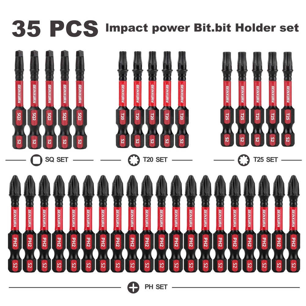 GEINXURN Impact Tough Phillips Square Torx 2 in. Insert Driver MIXED-35PC