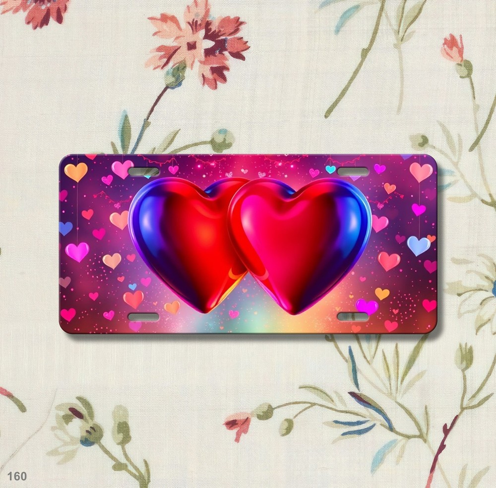 Bold Hearts License Plate Optional Text Auto Tag Everyday Gift