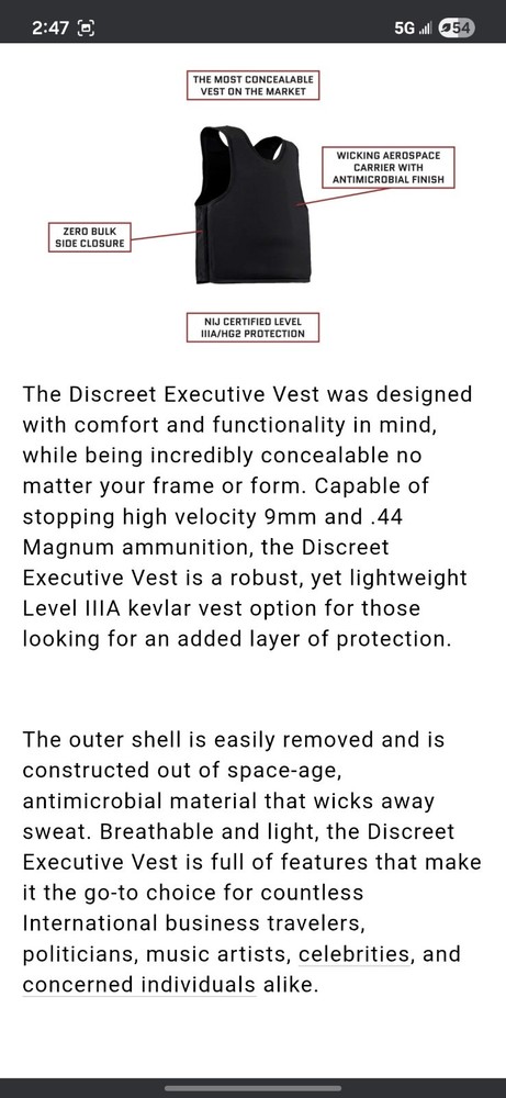 Discreet Executive Vest - Level IIIA DEV-WHITE-S Size Small