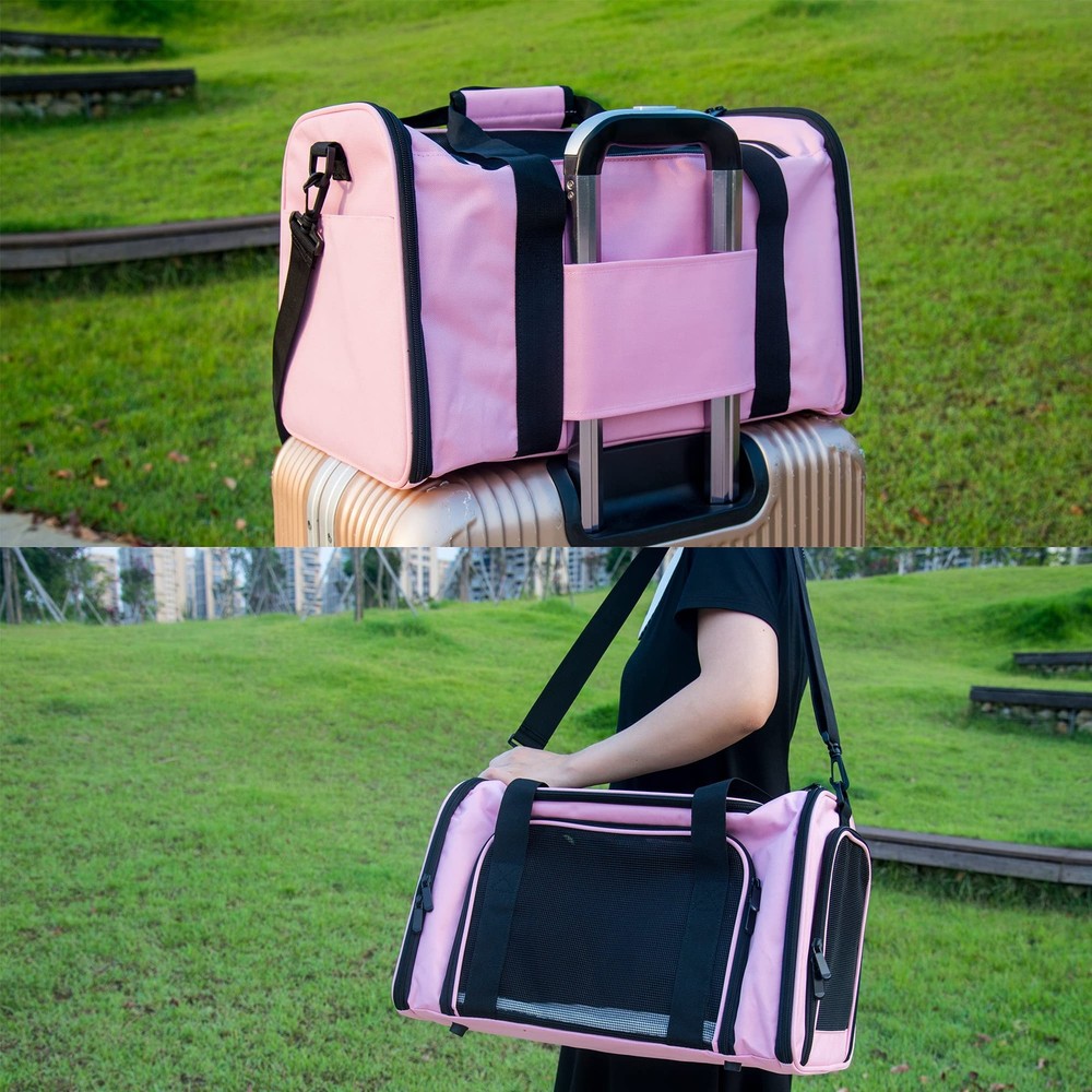 NextFri Soft Sided Carrier for Small Medium Cats Dogs,TSA Medium, Pink