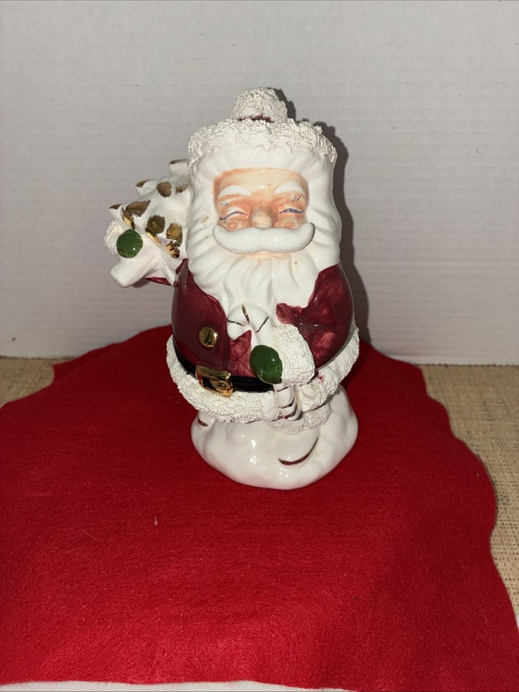 Cracker Barrel Santa Figure Spaghetti Trim Holding  Tree 7”