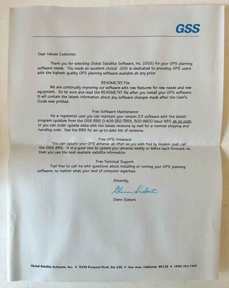 Global Satellite Software GPS Planning Software SPS Version 2.11 Diskette 101294