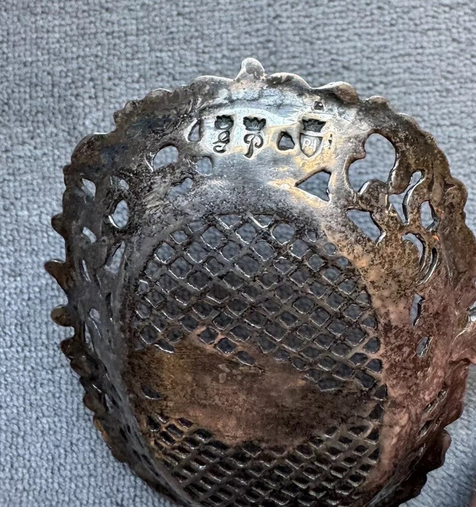 Antique Decorative TEA STRAINER 95% Sterling Silver Figural Hanau Marks