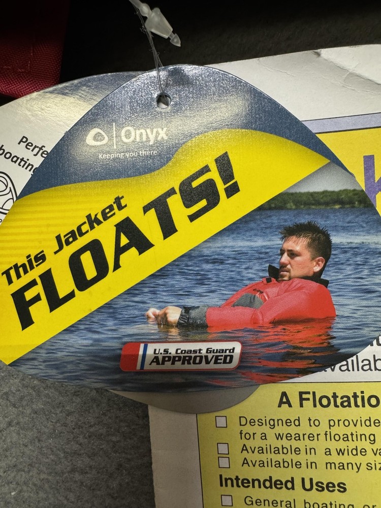 Onyx Flotation Jacket Type III PFD US Coast Guard Approved Medium Red Black