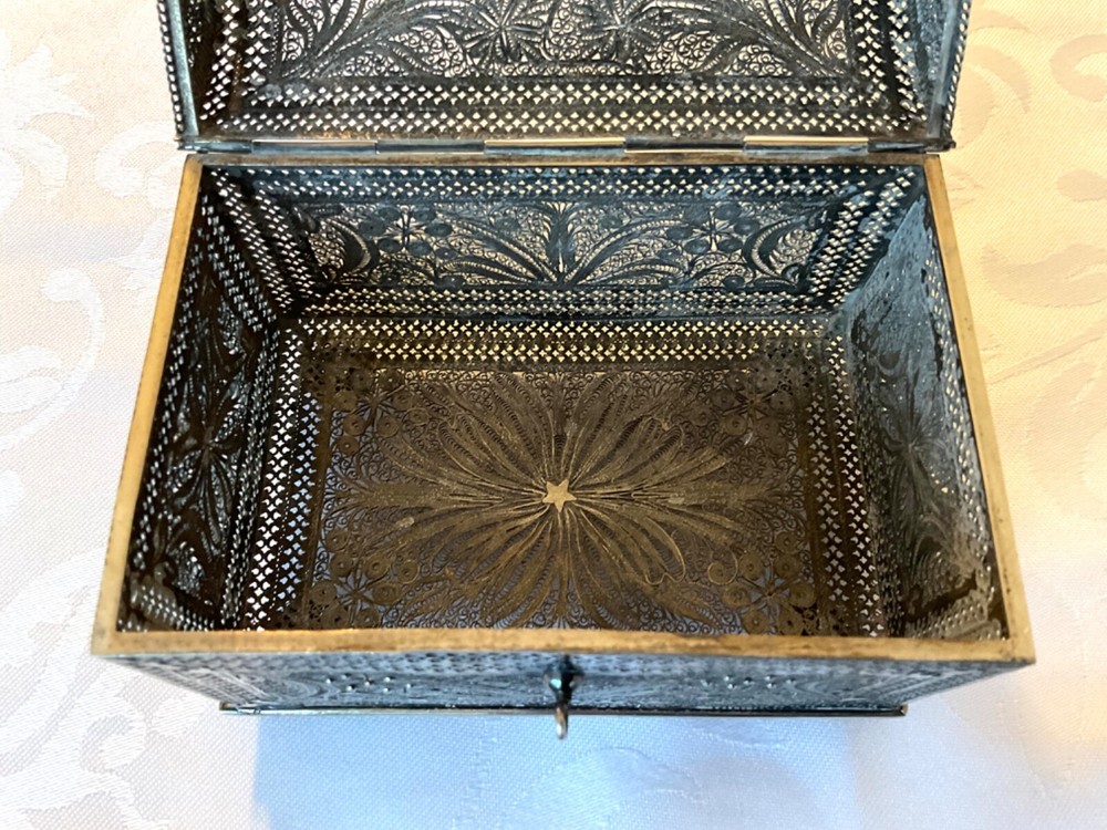 Antique large Solid Silver Filigree Box