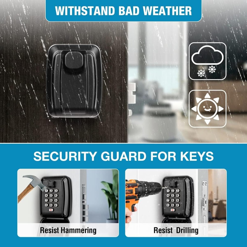 Key Lock Box Wall Mount 12-Digit Combination Large Capacity | Waterproof Key