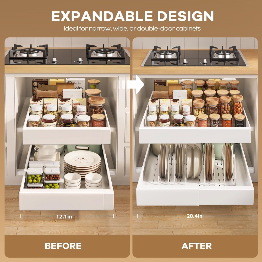 2 Pack Pull out Cabinet Organizer 21"Deep With Raising Pad for Framed Cabinet...