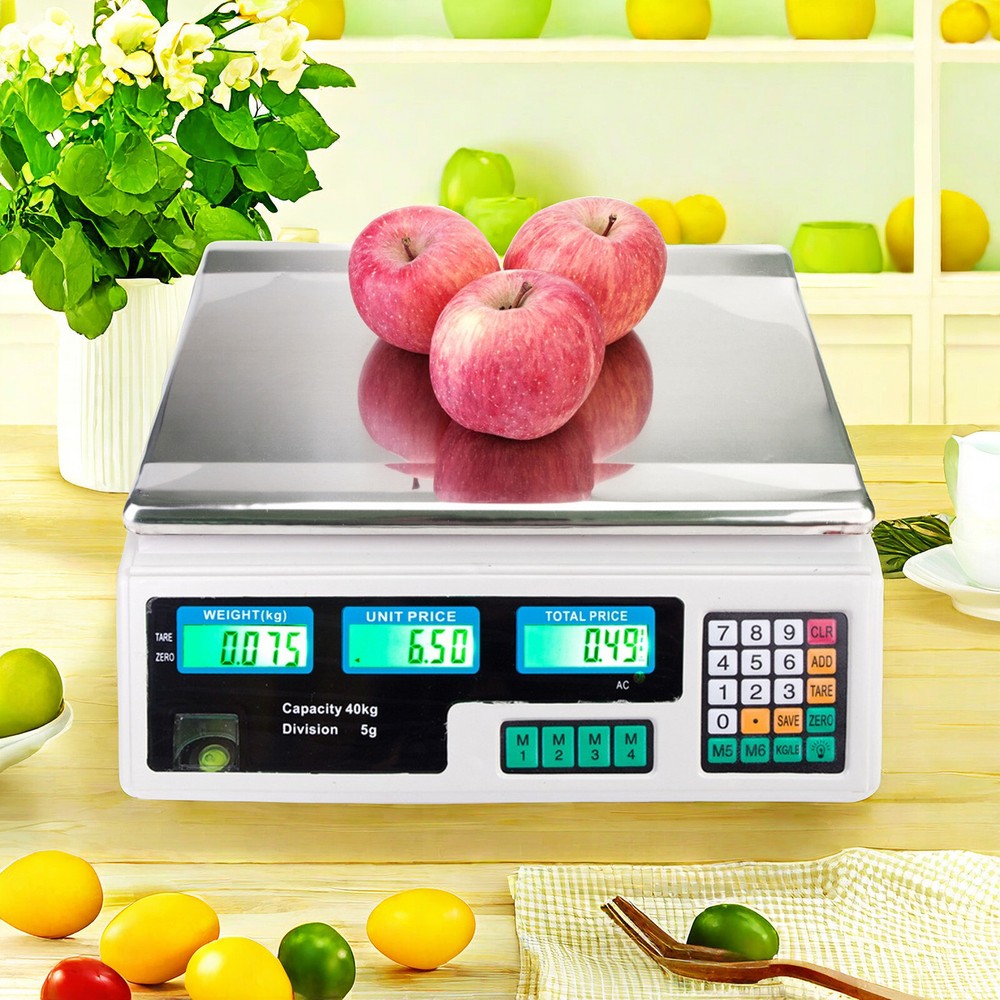 Digital Tabletop Scale - Commercial Postal, 40kg/88lbs Capacity, Switch & White