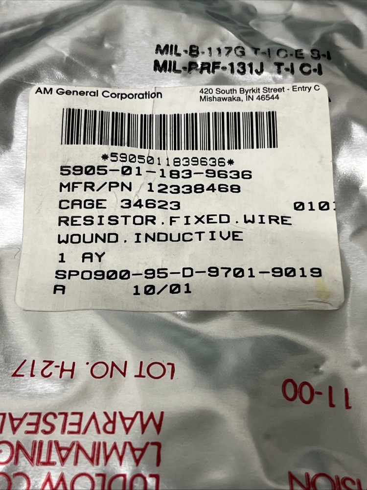 AM GENERAL ~ 12338468 ~ INDUCTIVE WIRE WOUND FIXED RESISTOR
