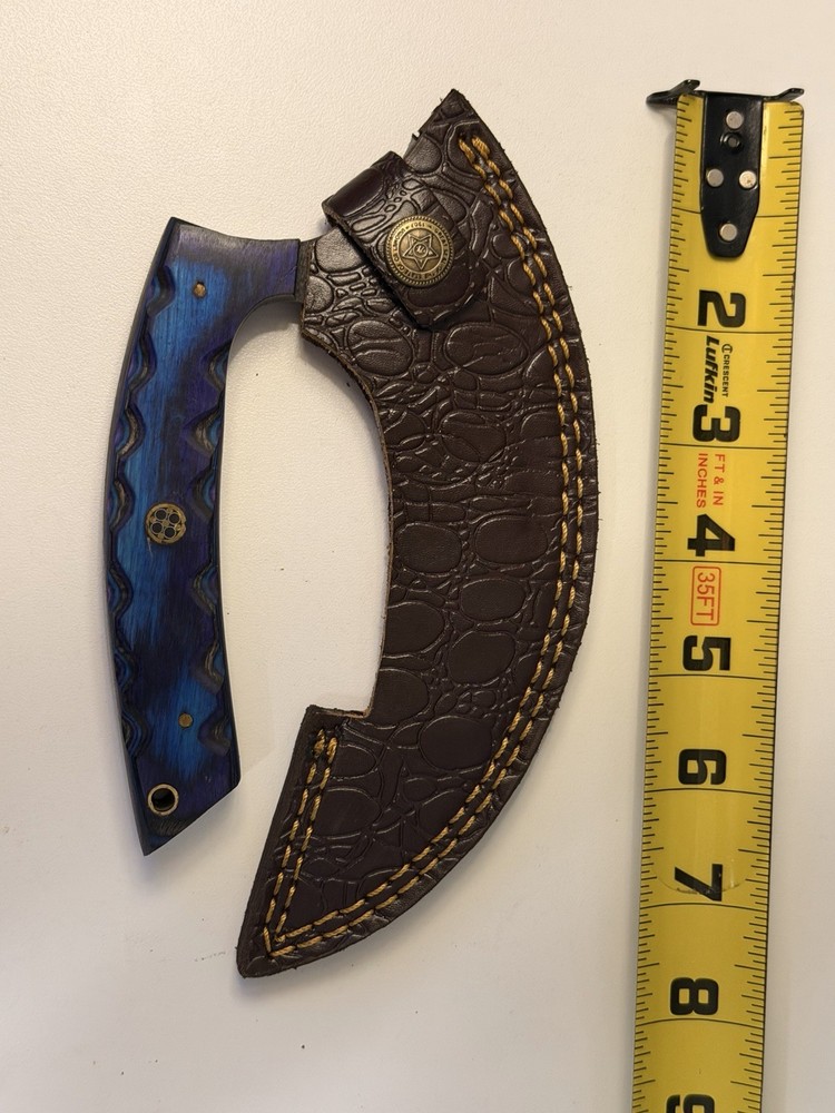 Damascus ulu-style knife