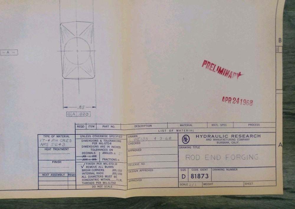 1968 Original Hydraulic Research Blueprint