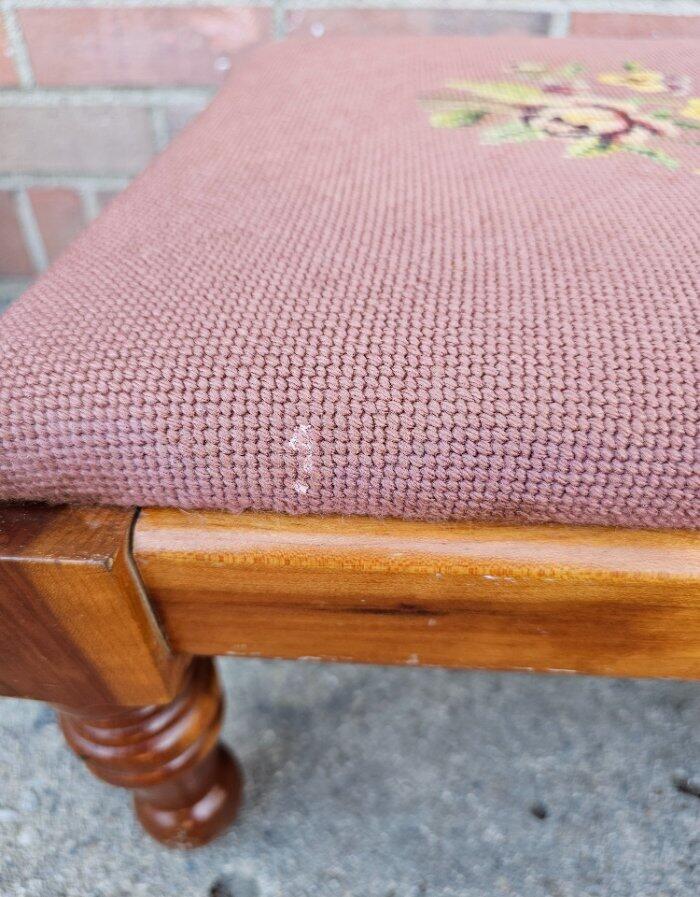 Vintage Footstool Solid Maple Needlepoint Upholstery