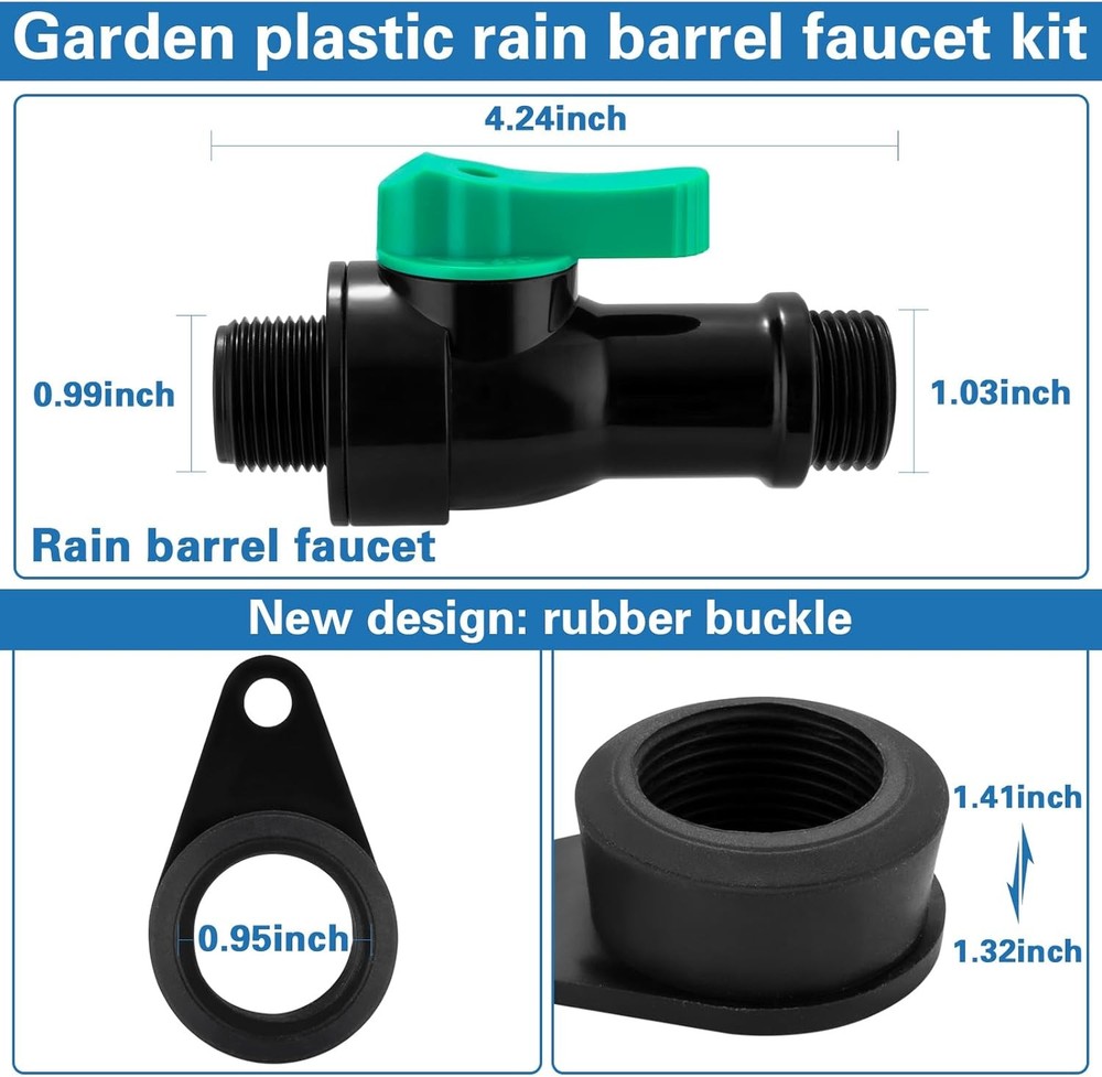 Rain Barrel Spigot Kit with High Flow Valve No Inside Access Needed,External Ins