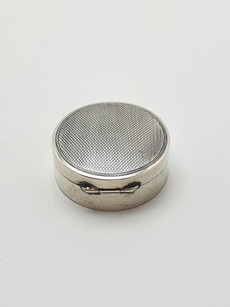 Art Deco Sterling Silver Pill Box with Engine Turned Top - 1929