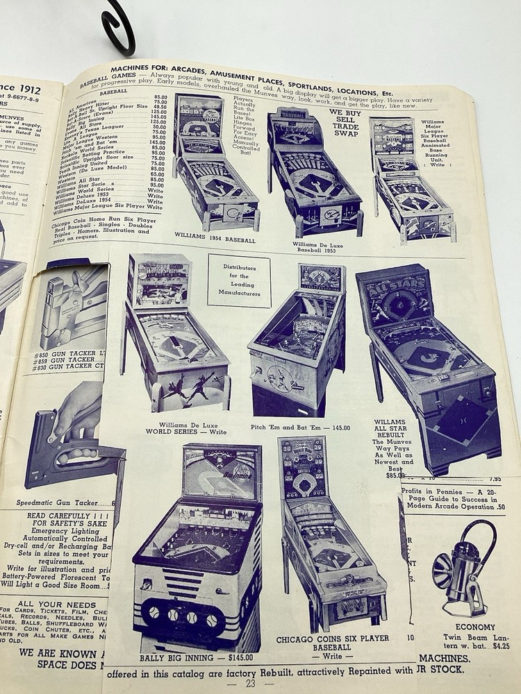 1955 Mike Munves Arcade Catalog & Original Operator Inserts-Complete Lot