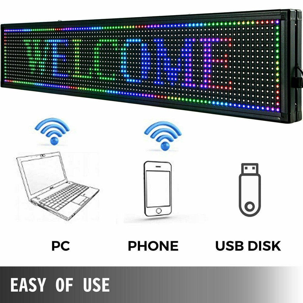 LED Sign 40" X 8" Scrolling Message Display Board 7 Color Programmable