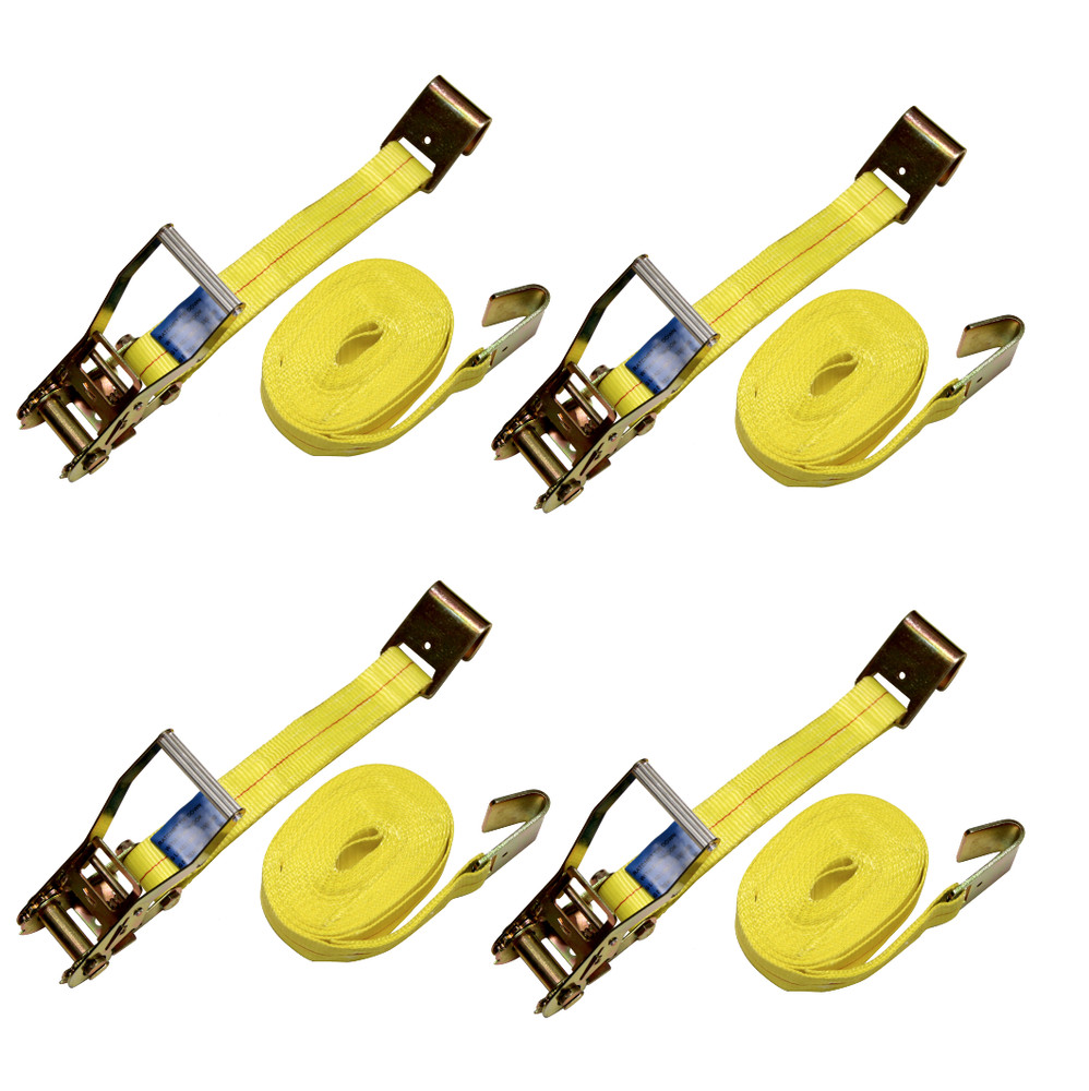 2" x 27' Ratchet Tie Down Strap Flat Hook Pack of Four Cargo Securement Handle