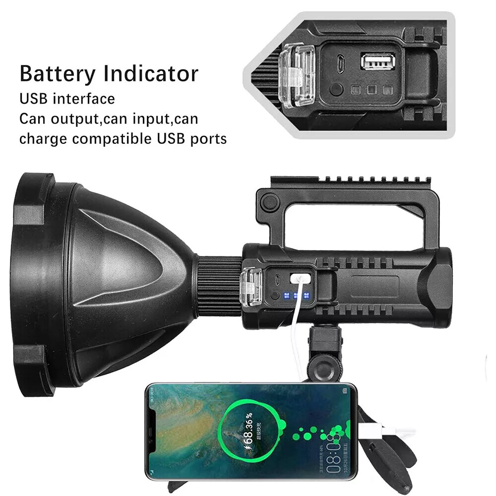 Super Bright LED Searchlight Portable Rechargeable Spotlight Handheld Flashlight