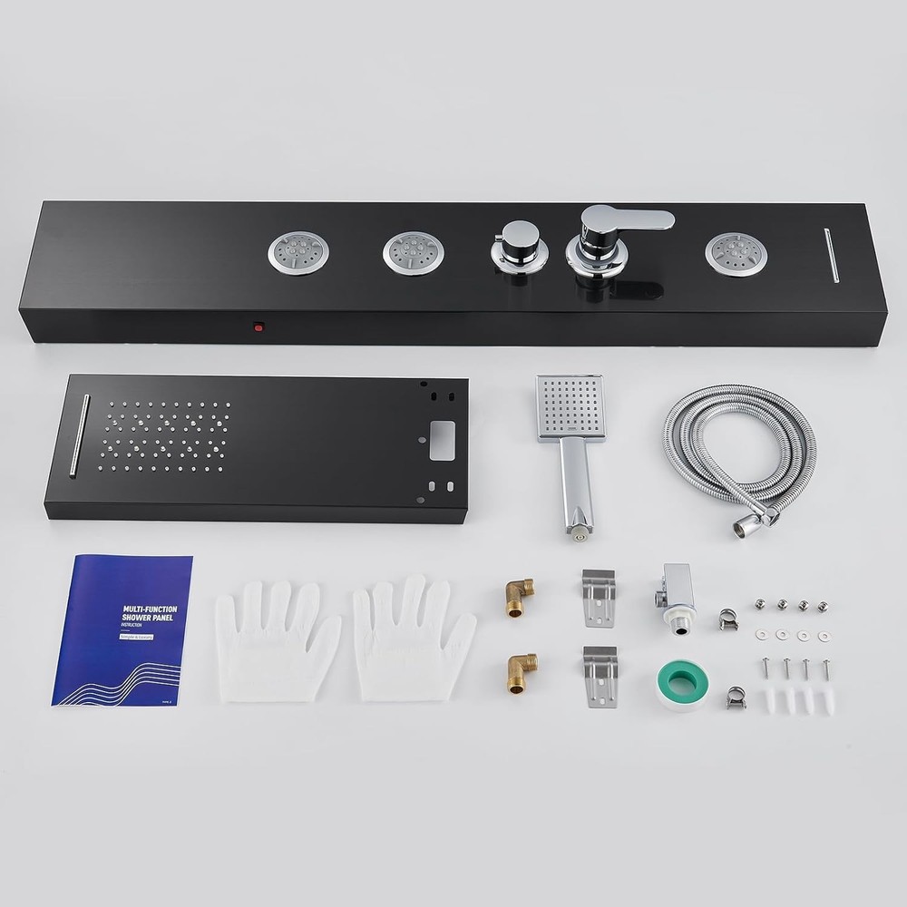 Multi-Function LED Lights Shower Panel System Black, 5 in 1 Shower Panel Include