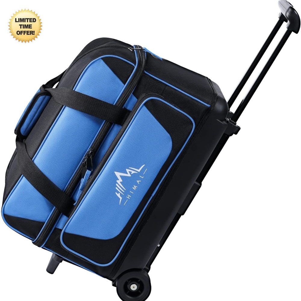 Double Roller 2 Ball Bowling Bag with Shoe Compartment, Retractable Handle, B...