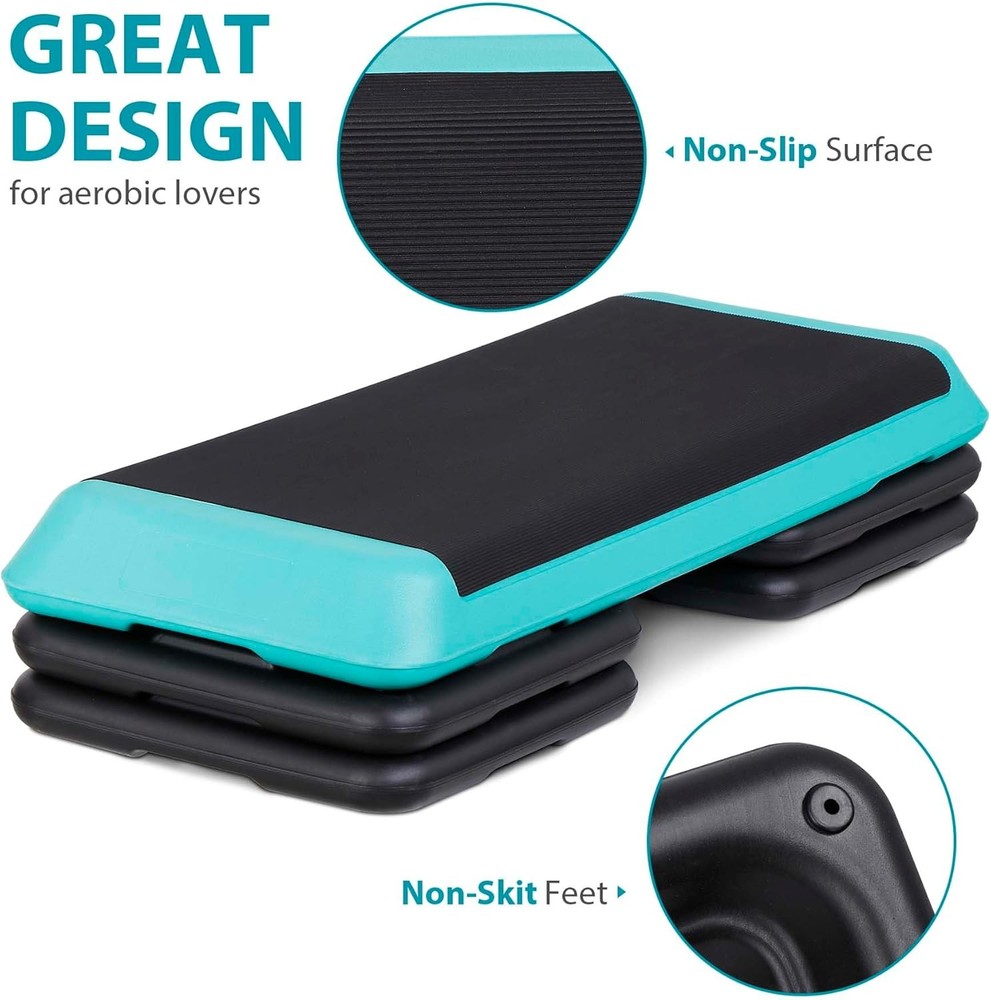 43'' Exercise Aerobic Step Platform,Adjustable Fitness Stepper,4 Stackable Riser
