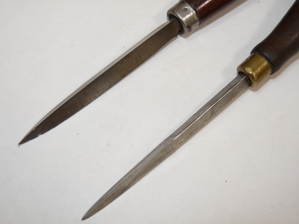 2 Vintage Triangular Scrapper / Burnishers Wood Handles