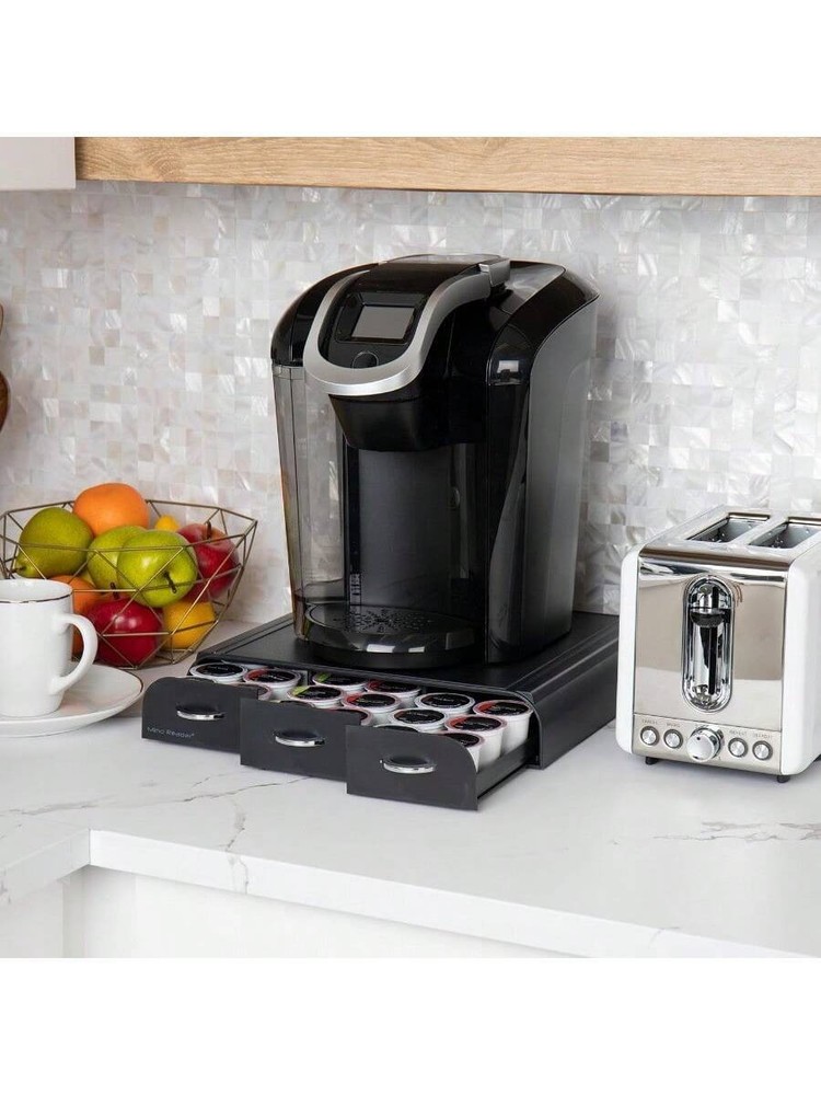 Single-cup coffee capsule storage box, three-layer design,holds36capsules,black.