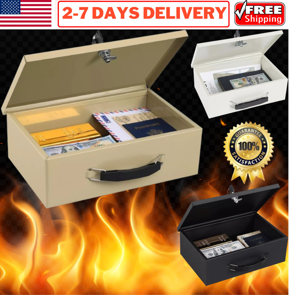 Fireproof Document Box with Key Lock Fire Resists Safe Storage Bag Passport Cash
