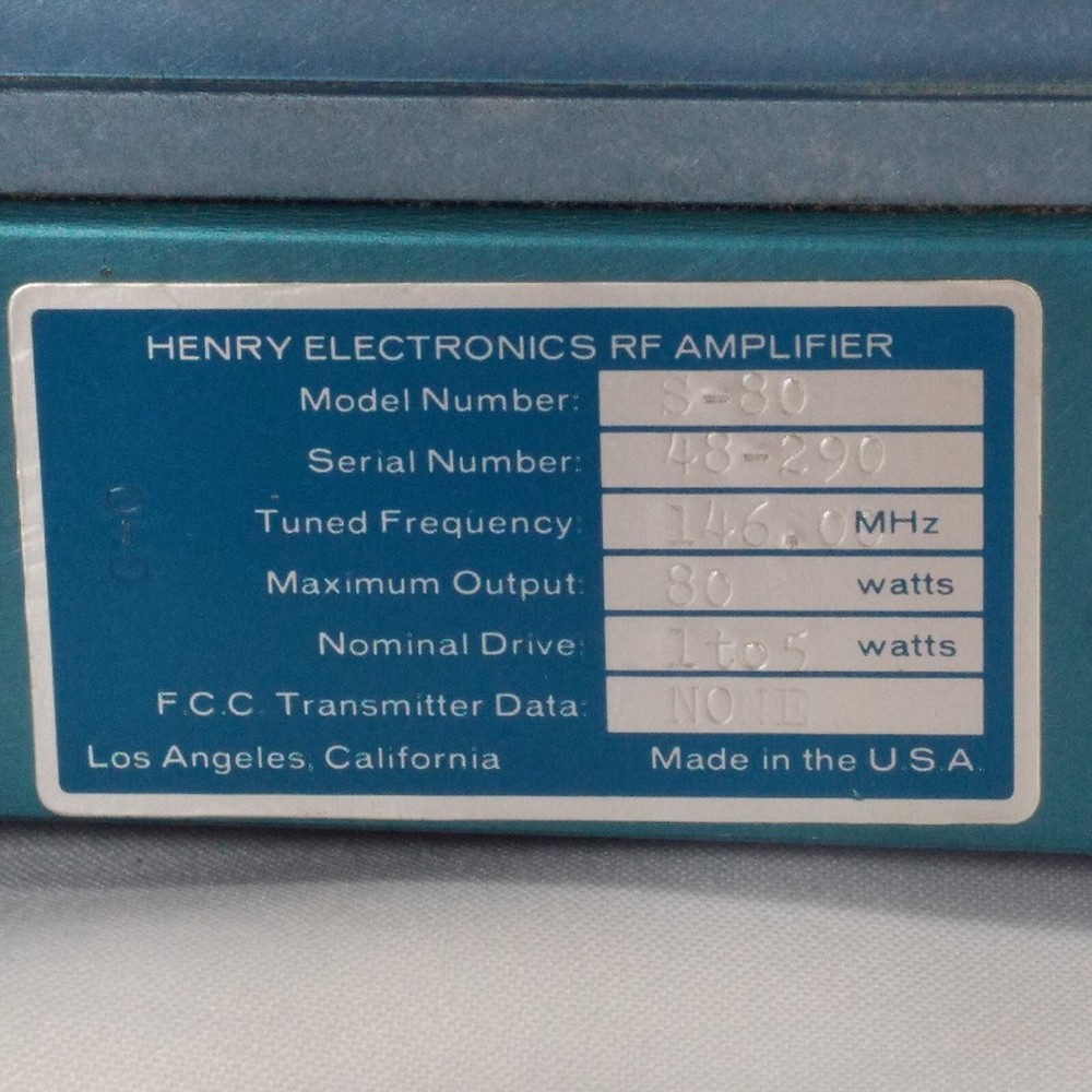 HENRY ELECTRONICS RF AMPLIFIER S-80 146.00MHz