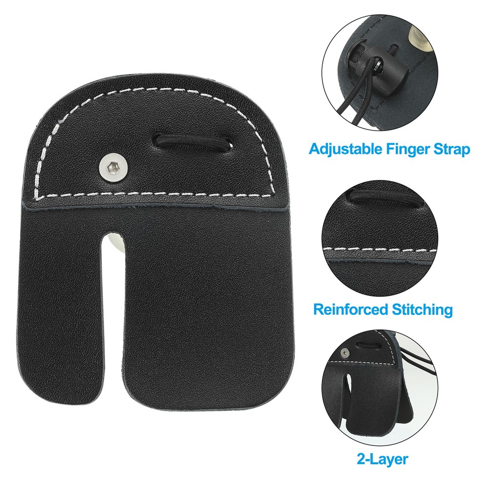 2 Layer Leather Archery Finger Tabs, Finger Protective Gear Guard, Black