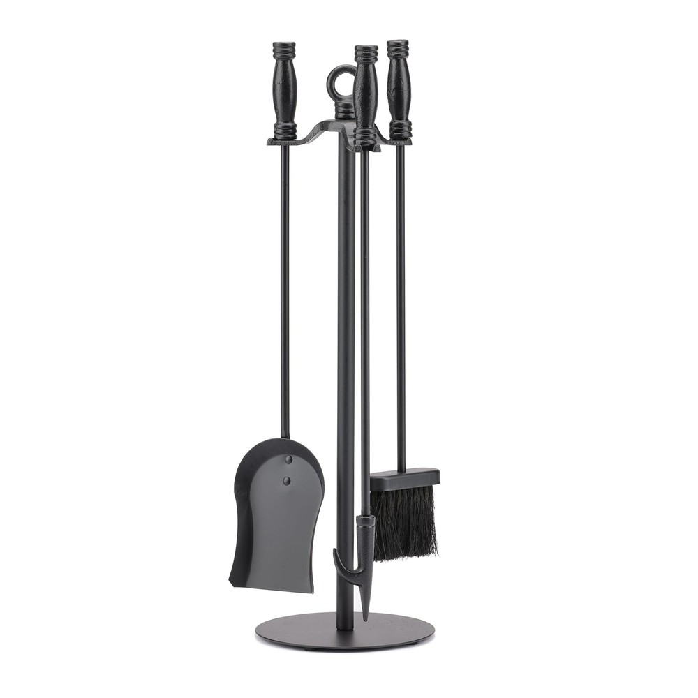 4-Piece Black Wrought Iron Fireplace Tools Set (F-1048)