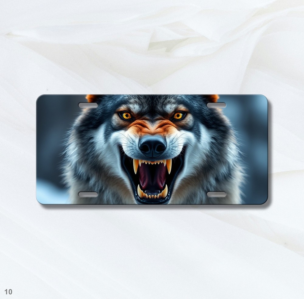Realistic Wolf License Plate Fierce Expression Custom Universal Fit Plate Unique