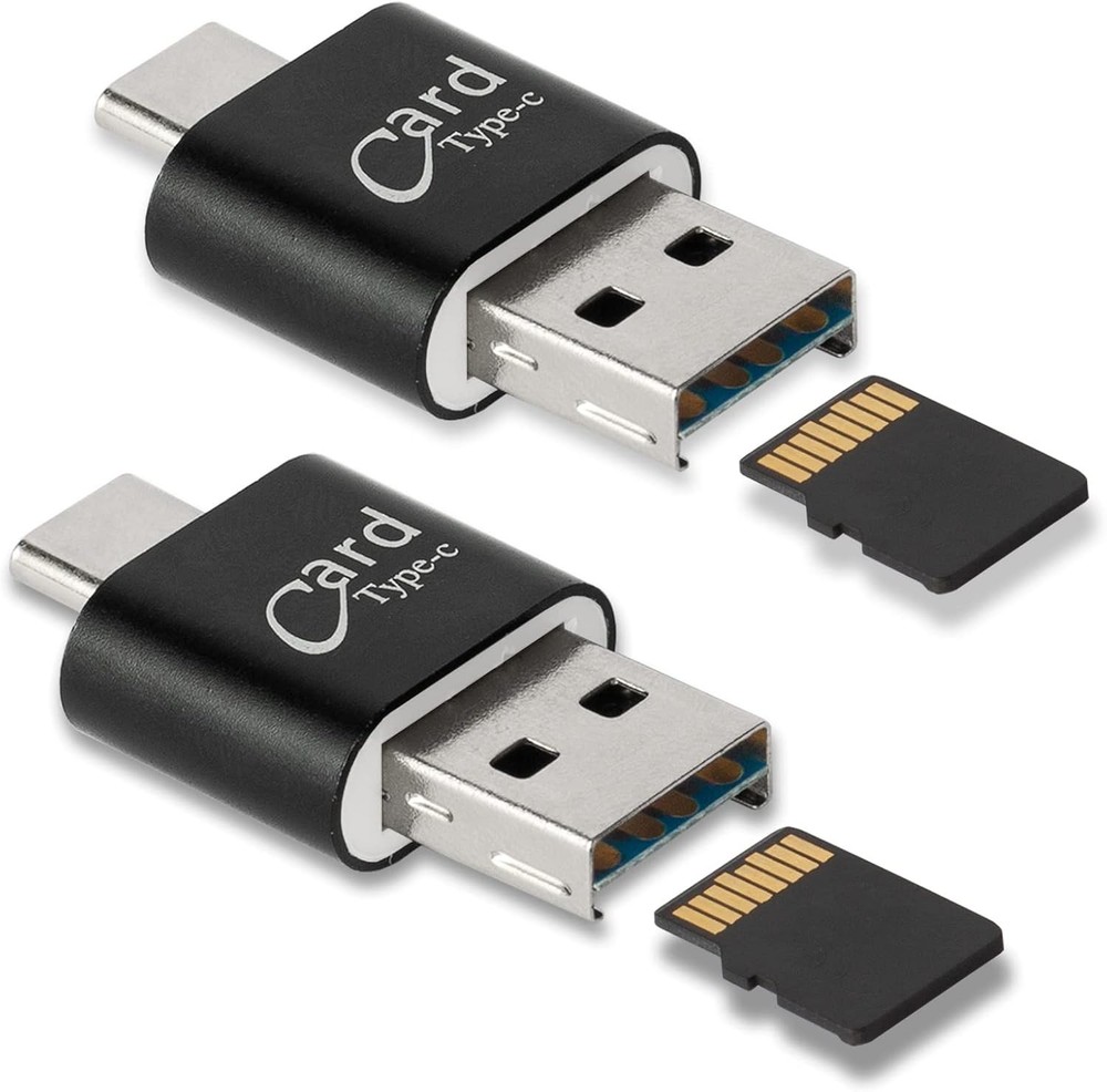 Compact Dual-Connection Micro SD Card Reader for Android and PC - 2 Pack