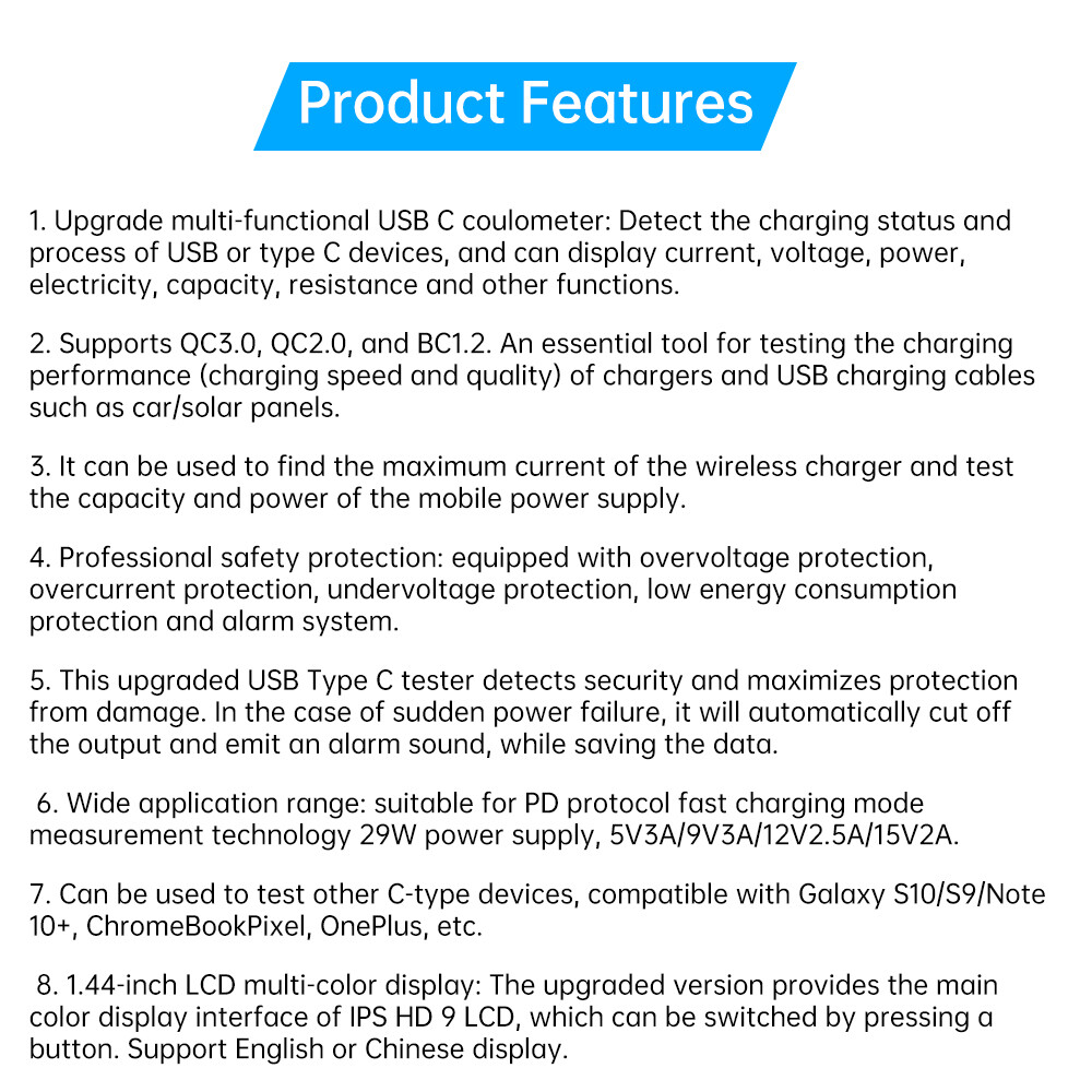 USB Type-C Digital Voltmeter Current Power Meter Multimeter DC 3.6-32V 0.1-8A