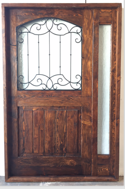 Rustic solid alder door Pre Hung one side lite 2 sets trim Glass U choose size