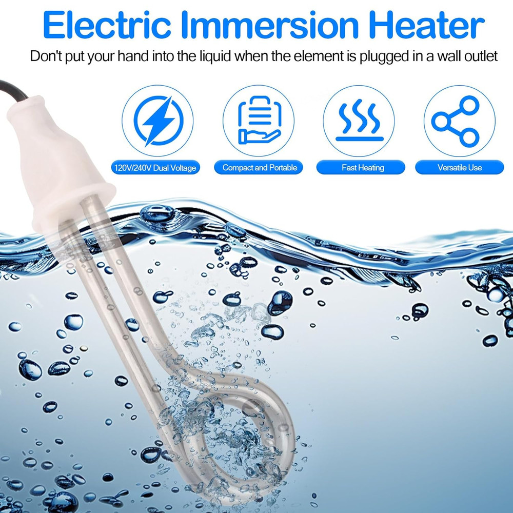 Immersion Water Heater 300W Electric Camping Accessories ，120/240V Dual Voltage
