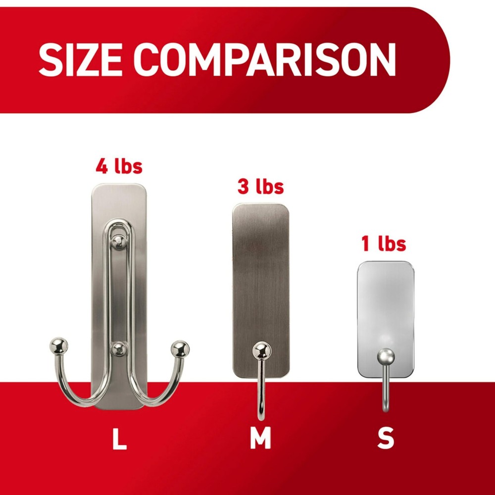 Command Large Brushed Nickel Double Hooks, 2 Hooks and Large,