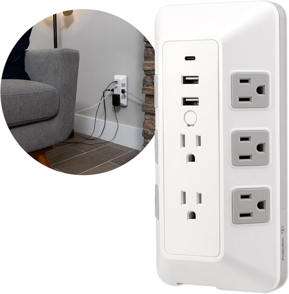 8-Outlet Sur Protector with USB, Outlet Extender, 2 USB-A, 1 USB-C, Adapter Spac