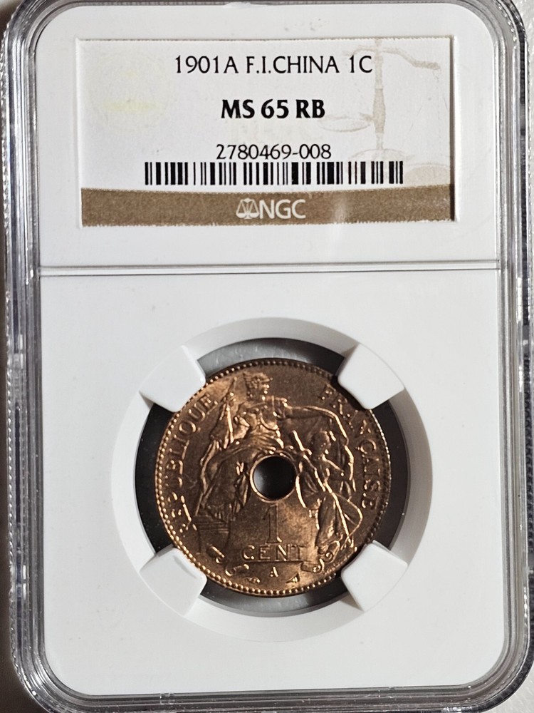 French Indochina 1 Cent 1901A NGC MS 65 RB