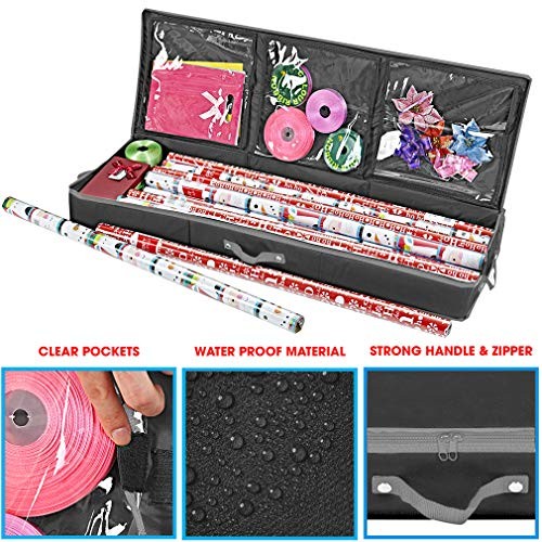 Wrapping Paper Storage Container | Gift Wrap Organizer Under Bed | Black